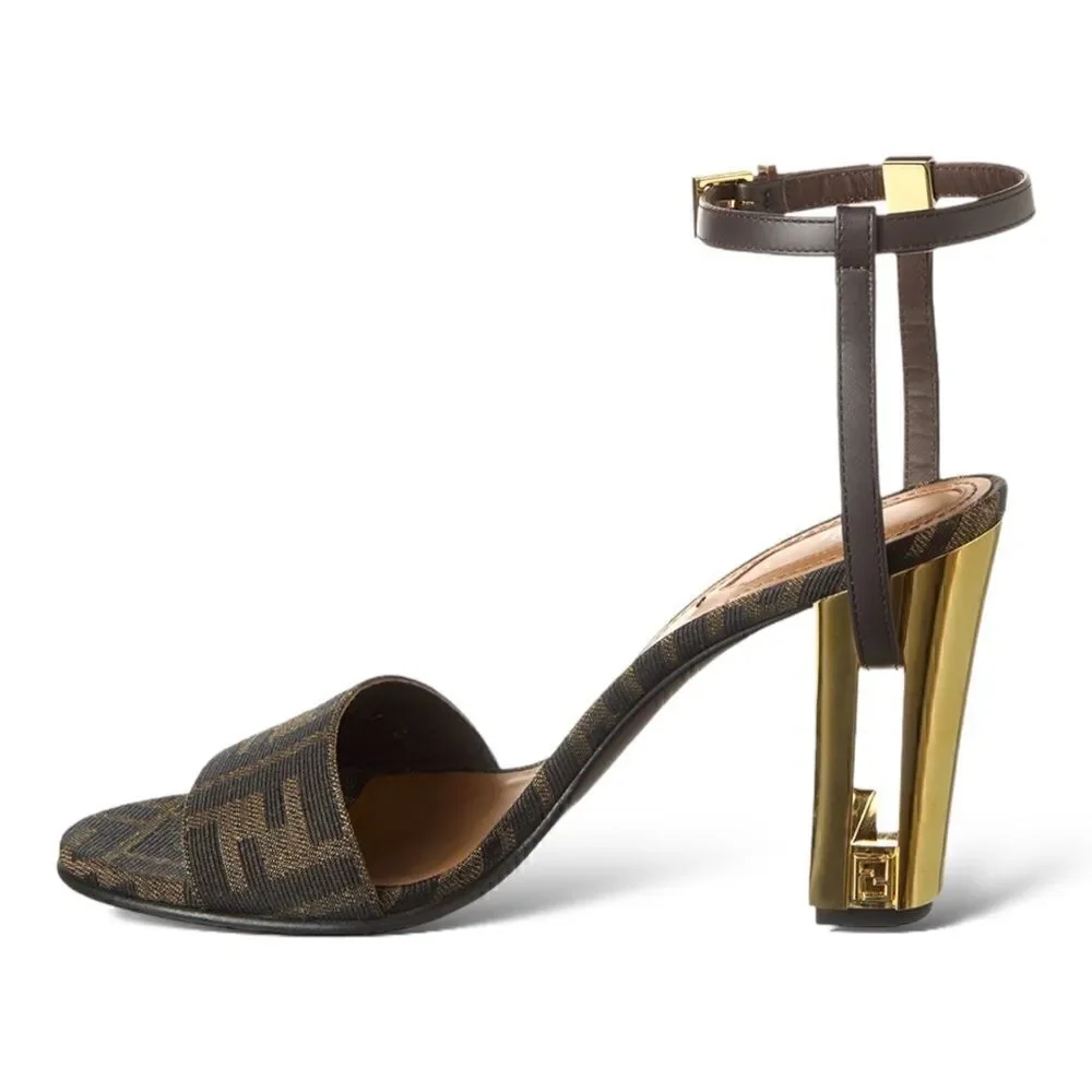 FENDI DELFINA FF & LEATHER SANDAL | Size: 38 |